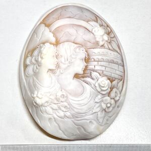 1円〜!!特大!!〔シェルカメオ245ct〕n 約100.5×84.5mm shell cameo ルース アンティーク ブローチ 貴婦人 彫刻 作家物 DE5/DE5 w5 77