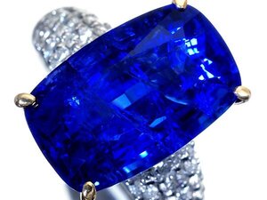 1円～【ジュエリー極】超希少宝石！超大粒上質天然タンザナイト16.59ct＆極上ダイヤ1.58ct 超高級Pt900＆K18YGリング k9412iml【送料無料】