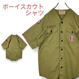 古着 ボーイスカウト シャツ 半袖 メンズ 80s 緑系 グリーン アメリカ ケンタッキー