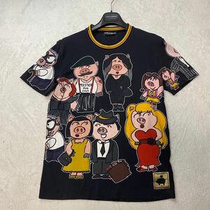 【希少XL 即完売品】DOLCE&GABBANA 19SS 半袖 Tシャツ 豚 ブタ柄 総柄 ピッグ50 ドルチェ＆ガッバーナ ブラック 黒 カットソー トップス