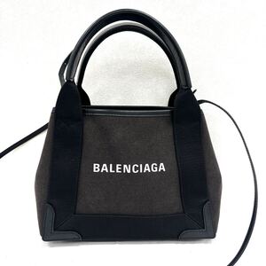 美品 1円スタート バレンシアガ BALENCIAGA ネイビーカバス XS 390346 キャンバス ハンドバッグ