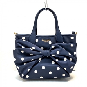 ケイトスペード Kate spade ハンドバッグ KB968 - レザー ダークネイビー×アイボリー ドット柄/リボン 美品 バッグ