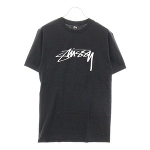 STUSSY ステューシー フロントロゴプリント半袖カットソー 半袖Tシャツ ブラック