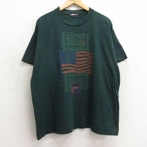 XL/古着 フィラ FILA 半袖 ビンテージ Tシャツ メンズ 90s 星条旗 テニス クルーネック 緑 グリーン 24may27 中古