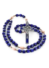 ブルー Saint Benedict Rosary イタリア製 ネックレス ロザリオ バチカン ローマ 聖なる父のメダル クロス 聖ベネディクト 生徒の守護聖人 キリスト教の価値 名誉退役軍人 アメリカ陸軍 はんだ依存症 (ブルー)