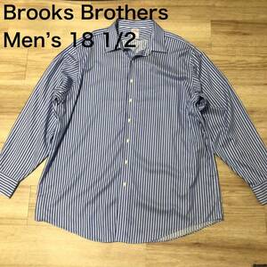 【送料無料】Brooks Brothers 長袖シャツ 青ストライプ柄　メンズ18 1/2サイズ　ブルックスブラザーズワイシャツ