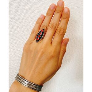 超希少!!VTG NAVAJO 1940’s CORAL STERLING SILVER RING CLASSIC STYLE USA ZUNIナバホビンテージコーラルクラシックシルバーリング12号