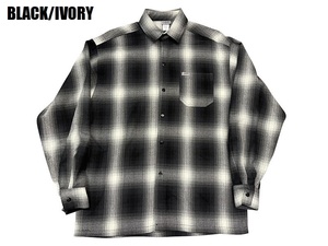 シャツ ブラウス メンズ CalTop キャルトップ FLANNEL 長袖チェックシャツ ネルシャツ オンブレ フランネル ビッグサイズ ブラック