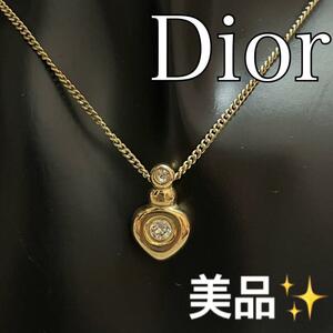 【美品】 クリスチャン ディオール CDロゴ ラインストーンネックレス 刻印 金 Christian Dior (240905-it-1)