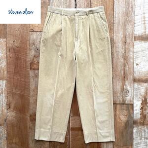 【美品】Steven Alan 1PLEATED TROUSERS PANTS 1プリーツ 1タック ワイド テーパード コーデュロイ トラウザーズ パンツ L ベージュ