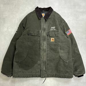 超希少 Carhartt カーハート トラディショナルコート C26 MOS 03年製 刺繍 企業 星条旗 ロゴ 希少サイズ 2XLサイズ 鬼フェード 00s 90s