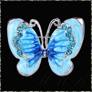 [BROOCH] Beautiful Blue Butterfly Enamel Crystal エナメル 彩色 クリスタルCZ ビューティフル ブルー バタフライ 蝶々 3.8cm ブローチ