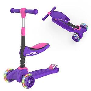 ● キックスクーター 子供用 キックボード RideVOLO 2way三輪車 三段階高さ調整 62/74/81cm 光るLEDタイヤ 折り畳み式 方向変換