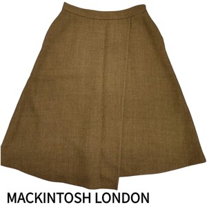 MACKINTOSH LONDON /マッキントッシュロンドン レディース ミディ丈 巻き風 ウールフレアスカート ブラウン 40size 日本製 I-4780