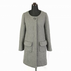 （処分市）日本製美品★MISSELLE★ウール/ノーカラーコート【38/レディースM/グレー】比翼仕立て/ミッシェール◆BF132