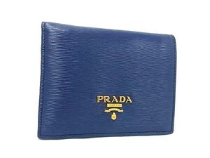 1円 ■極美品■ PRADA プラダ レザー 二つ折り 財布 ウォレット 小銭入れ 札入れ カード入れ メンズ レディース ネイビー系 FL1377