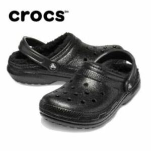 クロックス crocs サンダル Classic Glitter Lined Clog M8W10 26cm ブラック ボア ライナー付き グリッター クラシック ラインド グロッグ