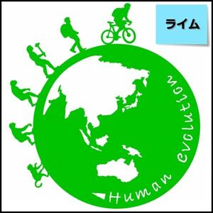 ★千円以上送料0★21×19.4cm 地球型-人類の進化【サイクリング編】自転車、競輪、二輪車、チャリンコ、オリジナルステッカー(1)