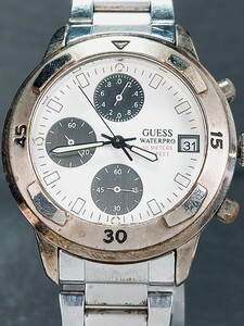 美品 GUESS ゲス P165GL アナログ クォーツ 腕時計 ホワイト文字盤 デイトカレンダー メタルベルト ステンレス 電池交換済み 動作確認済み