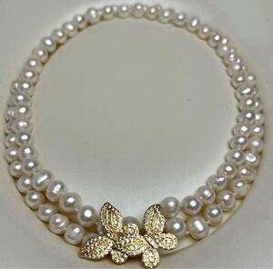 蝶々綺麗本真珠ネックレス8mm 85cm 天然無調色 Pearl necklace jewelry ロングネックレス