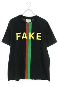 グッチ Tシャツ 616036 XJCXX サイズ:S FAKEプリントTシャツ 中古 BS55