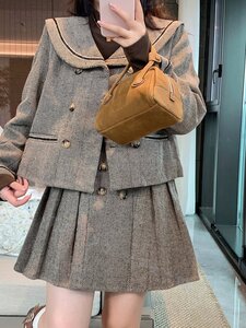 ☆新品秋冬2L～6L大きいサイズ 上質素材感 学生風 セーラー服 ジャケットスカート２set 5L ワンカラー