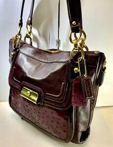 COACH　コーチ　ショルダーバッグ　トートバッグ　レザー　パープル　オーストリッチポケット