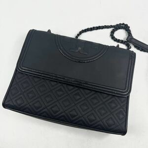 1円〜【入手困難品】 Tory Burch トリーバーチ ショルダーバッグ フレミング ブラック レザー 黒 チェーン 斜め掛け クロスボディ