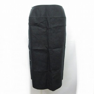 シャネル CHANEL 美品 サイドボタン リネン タイトスカート ひざ丈 ブラック 36 Sサイズ相当 レディース