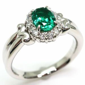 美品!!＊CrescentVert(クレサンベール)Pt900エメラルド/天然ダイヤモンドリング＊m 約9.9g 約14.0号 diamond jewelry ring 指輪 EE0/EE3