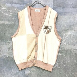 ◆お洒落な逸品◆Munsingwear/マンシングウェア ゴルフ ニット ベスト カーディガン コットン ベージュ L メンズ k111 ｃ3289