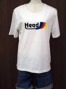 ◎149【送料無料】HEAD ヘッド レディース 半袖 Tシャツ L 白 Uネック ロゴプリント スポーツ カジュアル サイドスリット 綿混 シンプル