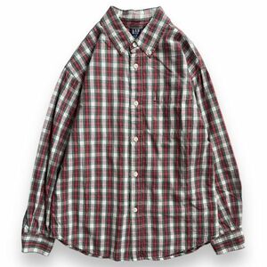 00s 旧タグ OLD GAP オールド ギャップ 長袖 コットン チェック ボタンダウン シャツ ポケット トップス ロングスリーブ L レッド系