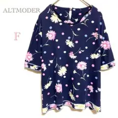 ALTMODER レディース 紺 ネイビー 花 花柄 半袖 ブラウス 夏 F