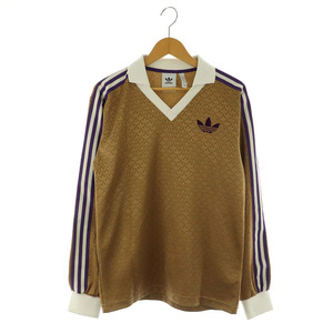 アディダスオリジナルス adidas originals 22年製 Adicolor Heritage Now vintage ポロシャツ 長袖 総柄 XS 茶 ブラウン /MY ■OS メンズ