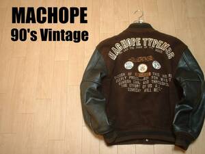 大人気90sビンテージMAC HOPETYPE M-35本革レザー袖革スタジャンM正規マックホープ刺繍ワッペンVarsity Jacketアワードジャケットファラオ