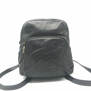 1円 良品 CHANEL シャネル キャビアスキン ココマーク リュック バックパック レザー ブラック レディース a5420