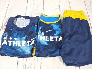 【7yt149】サッカーウエア ATHLETA アスレタ 半袖シャツ+タンクトップ+ショートパンツ 紺×黄 サイズ：140