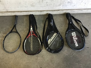 □岐阜発　△テニスラケット/4本セット/カバー3個付/ソフトテニス/軟式/硬式/MIZUNO/YONEX/ヘコミ有り/グリップ劣化有/現状品　R5.11/8□a