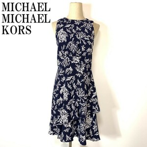 マイケルマイケルコース ノースリーブワンピース 総柄 ネイビーMICHAEL MICHAEL KORS フリルワンピース 紺色 ポリエステル100％ XS B7453