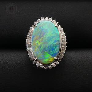 極上品 1円スタート 大粒 天然オパール リング Pt900 プラチナ オパール5.63ct ダイヤモンド1.08ct 12.1g 12号 指輪 三越 中宝ソーティング