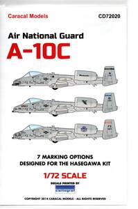 再販　1/72 Caracal Models カラカルモデルスデカール　CD72020 : Air National Guard A-10C