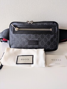 【極美品】グッチ バッグ GUCCI ソフト GG柄 ウエストバッグ GGスプリーム ブラック