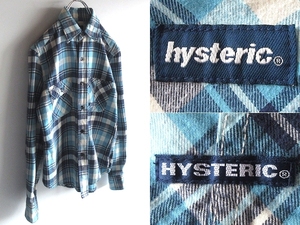 希少 ビンテージ hysteric HYSTERIC GLAMOUR ヒステリックグラマー ロゴワッペン チェックシャツ ネルシャツ FREE ライトブルー ネイビー 