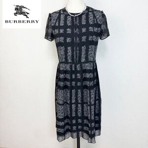 完全最高級 シルク100%【超美品】BURBERRY バーバリー ロンドン 【上品・華麗】 メガノバチェック柄 ロング丈 ワンピース 38(M程度) 日本製