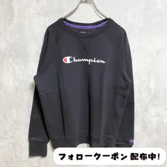 古着 used　Champion　チャンピオン　長袖スウェット　トレーナー　ロゴプリント　黒　ブラック　クルーネック