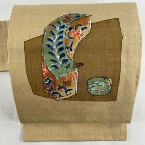 名古屋帯 美品 秀品 器物 紬地 ベージュ 正絹 【中古】