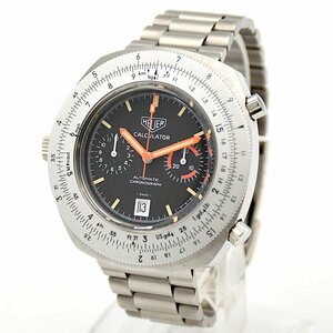 未使用/保管品 Heuer ホイヤー 110.633 カリキュレーター クロノグラフ 黒文字盤 自動巻き メンズ腕時計 シルバー