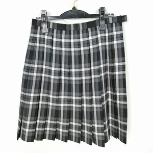 1円 スクールスカート 冬物 w69-丈53 チェック 中学 高校 プリーツ 学生服 制服 女子 中古 HK6811