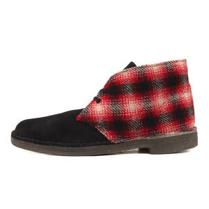 美品 Clarks クラークス サイズ:25.5cm WoolRich チェックウール コンビ スウェード デザートブーツ ブラック レッド US7.5 コラボ